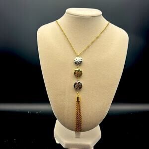 Banana Republic Leopard Coin Disc Tassel Necklace silver/Gold Long Pendant NWT